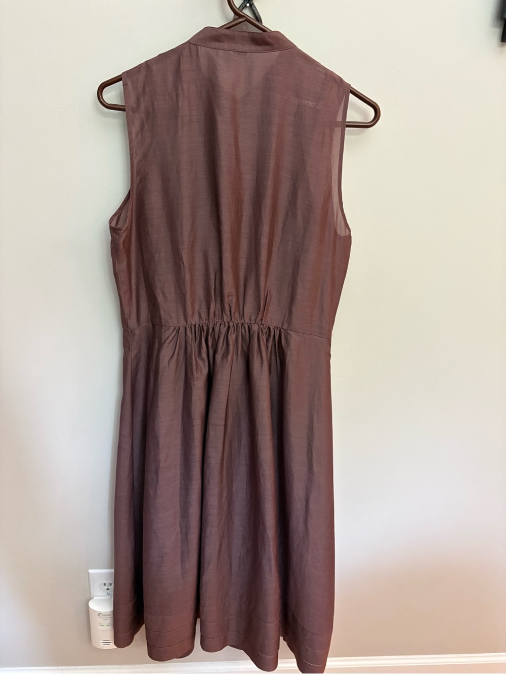 Banana Republic Silk Cotton Ruffle Bib Dress Size 6 Mauve Brown Sleeveless - Picture 6 of 9